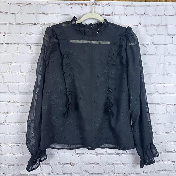 Iris Basic Women's Black Ruffle‎ Blouse Size L NWT - Picture 1 of 6